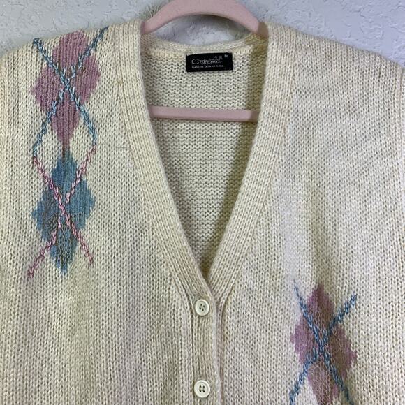 CATALINA Cream Argyle Acrylic Wool Cardigan Sweater Vest Size‎ Medium - Picture 3 of 11